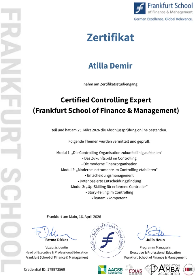 Certified Controlling Expert certificate